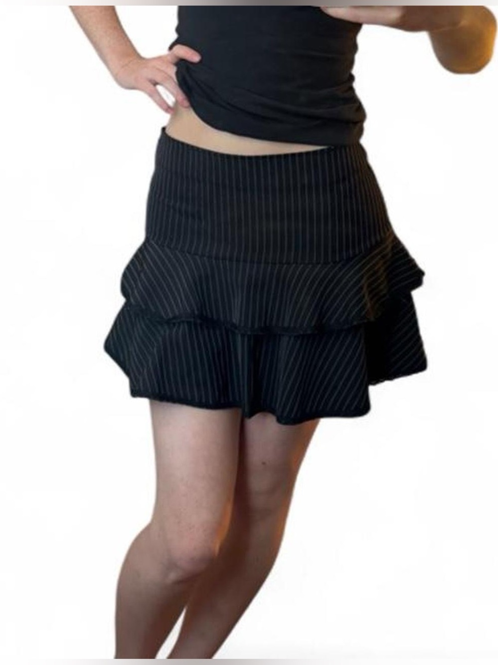 Vintage Y2K Black Pinstripe Ruffled Skirt